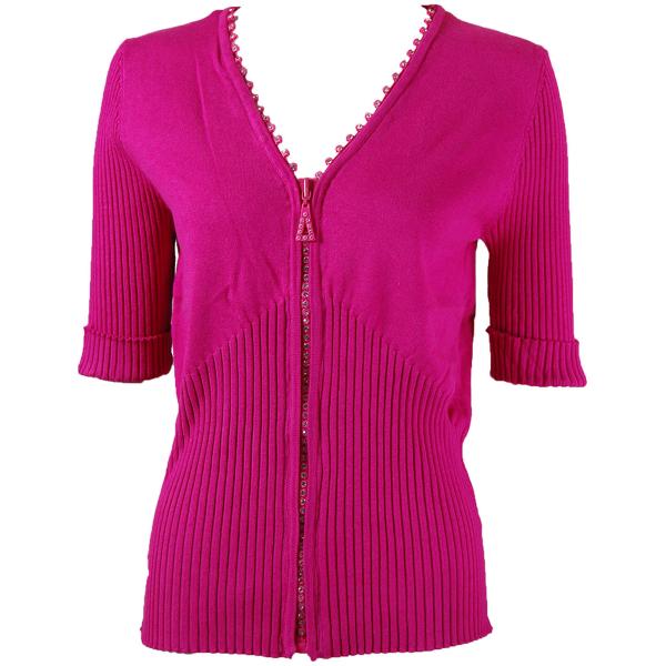 wholesale 1729 - Crystal Zipper Half Sleeve Top Hot Pink - Plus Size (XL-1X)