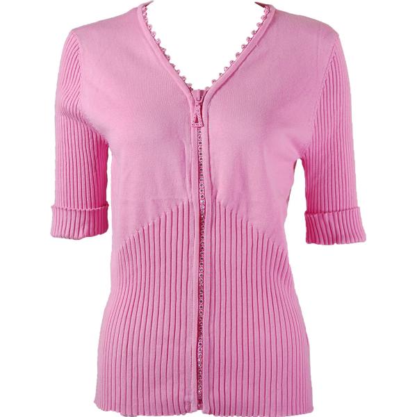 wholesale 1729 - Crystal Zipper Half Sleeve Top Pink - Plus Size (XL-1X)