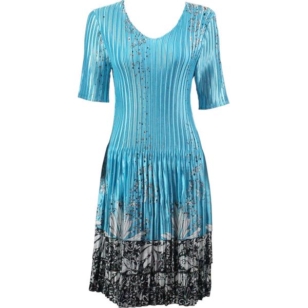 wholesale 1731 - Satin Mini Pleats - Half Sleeve Dress Flowers and Dots 2 Jade-White - 