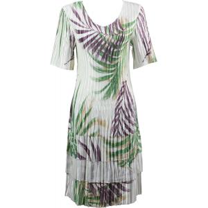 1731 - Satin Mini Pleats - Half Sleeve Dress Palm Leaf Green-Purple  - 