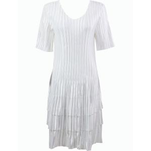1731 - Satin Mini Pleats - Half Sleeve Dress Solid White - 