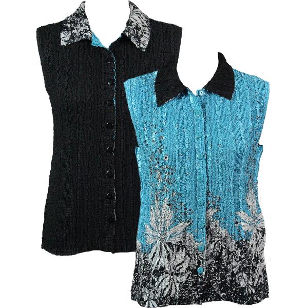 wholesale 1732 - Reversible Magic Crush Button-Up Vests Flowers and Dots 2 Jade-White - S-L