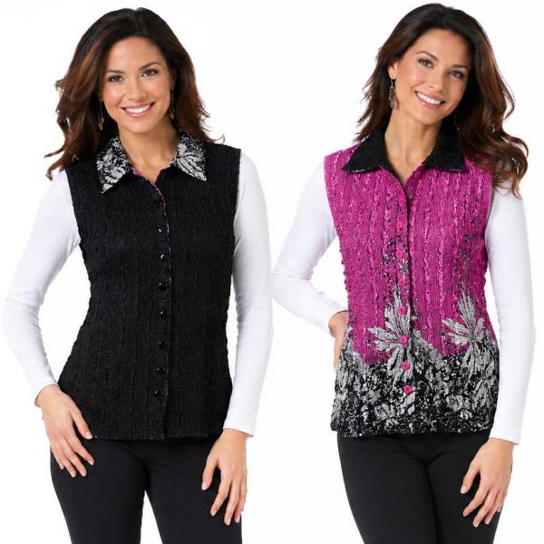 wholesale 1732 - Reversible Magic Crush Button-Up Vests Flowers and Dots 2 Pink-White - One Size Fits Most