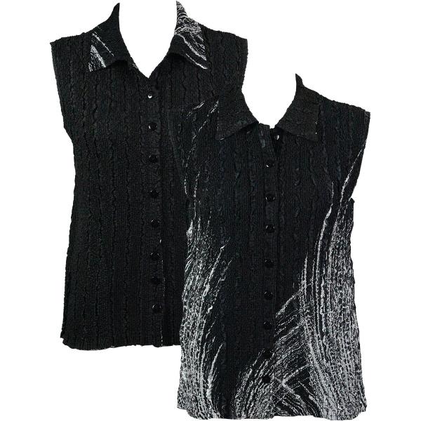 1732 - Reversible Magic Crush Button-Up Vests Lines - White on Black - S-L
