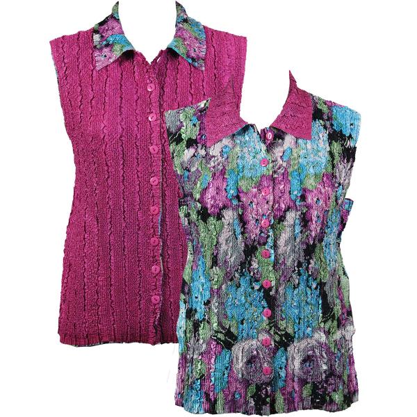 wholesale 1732 - Reversible Magic Crush Button-Up Vests Blue-Coral Floral - One Size Fits Most