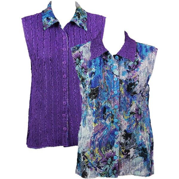 1732 - Reversible Magic Crush Button-Up Vests Paint Splatter Aqua-Purple - S-L