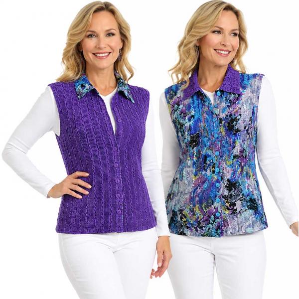 wholesale 1732 - Reversible Magic Crush Button-Up Vests Paint Splatter Aqua-Purple - One Size Fits Most