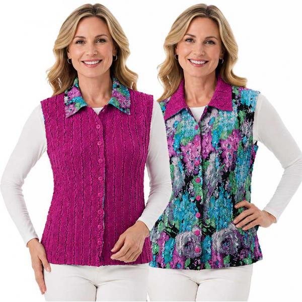 wholesale 1732 - Reversible Magic Crush Button-Up Vests Blue-Coral Floral - XL-2X