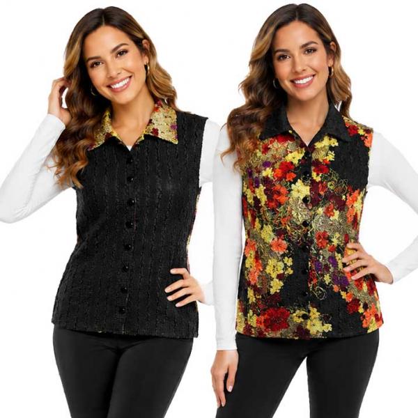 wholesale 1732 - Reversible Magic Crush Button-Up Vests Earthtone Floral - One Size Fits Most