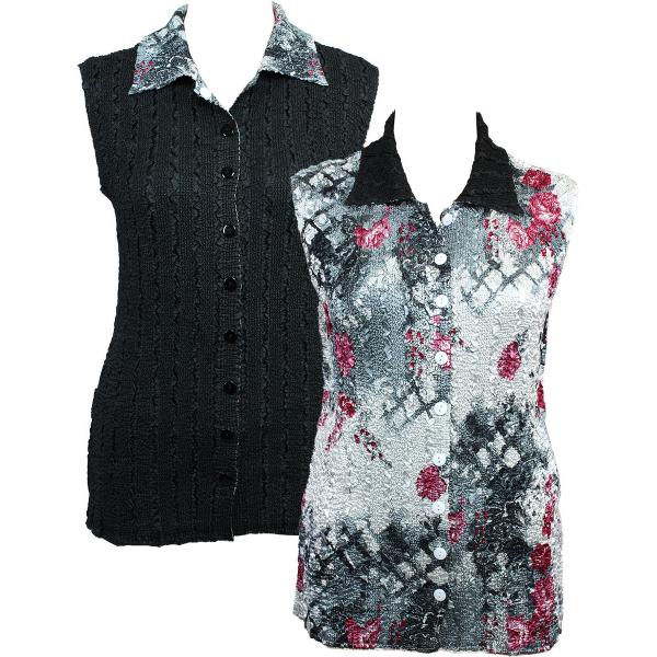 wholesale 1732 - Reversible Magic Crush Button-Up Vests White-Black-Pink Floral - One Size Fits Most