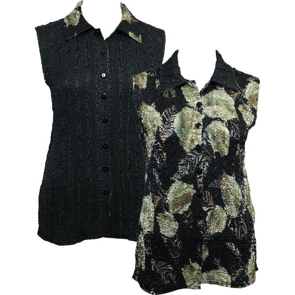 wholesale 1732 - Reversible Magic Crush Button-Up Vests Black with Gold Leaves - One Size Fits Most