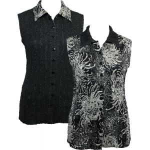 1732 - Reversible Magic Crush Button-Up Vests Flowers Black-Tan - One Size Fits Most