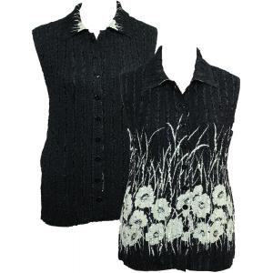 1732 - Reversible Magic Crush Button-Up Vests Ivory Poppies on Black - One Size Fits Most