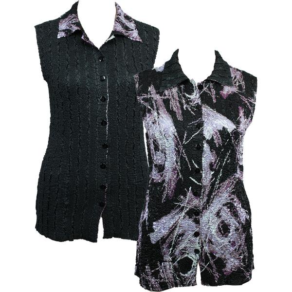 1732 - Reversible Magic Crush Button-Up Vests Brushstrokes Black-Purple - S-L