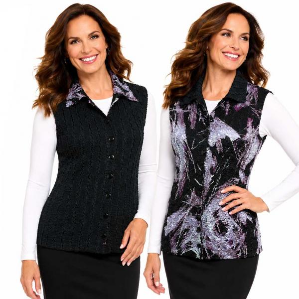 wholesale 1732 - Reversible Magic Crush Button-Up Vests Brushstrokes Black-Purple - One Size Fits Most
