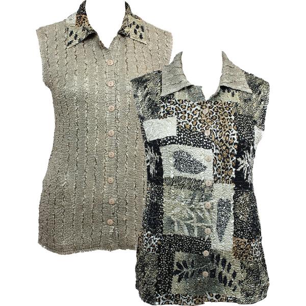 wholesale 1732 - Reversible Magic Crush Button-Up Vests Patchwork Jungle - One Size Fits Most