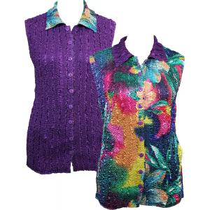 1732 - Reversible Magic Crush Button-Up Vests Rainbow Hibiscus - One Size Fits Most