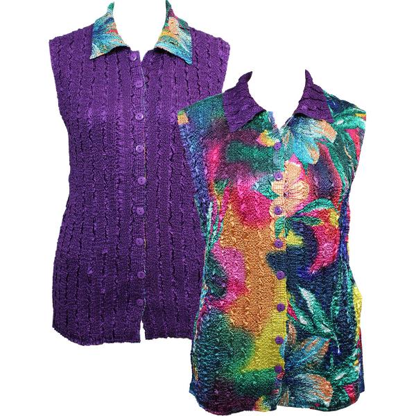 wholesale 1732 - Reversible Magic Crush Button-Up Vests Rainbow Hibiscus - One Size Fits Most