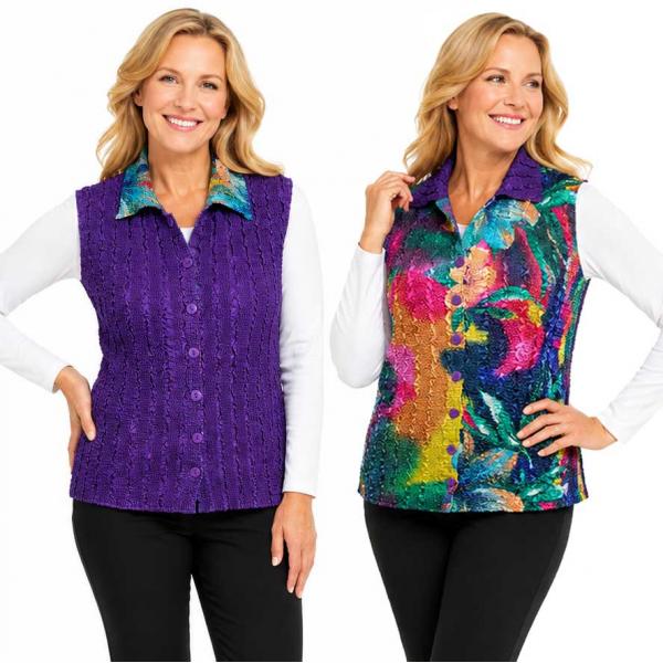 wholesale 1732 - Reversible Magic Crush Button-Up Vests Rainbow Hibiscus - One Size Fits Most