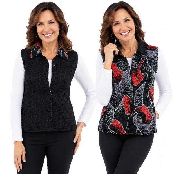 wholesale 1732 - Reversible Magic Crush Button-Up Vests Geometric Abstract Black-Red - One Size Fits Most
