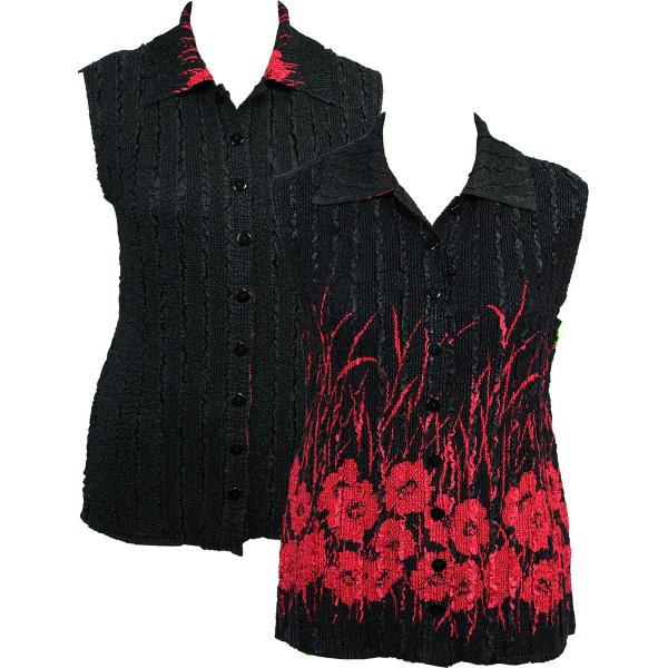 1732 - Reversible Magic Crush Button-Up Vests Red Poppies on Black - XL-2X