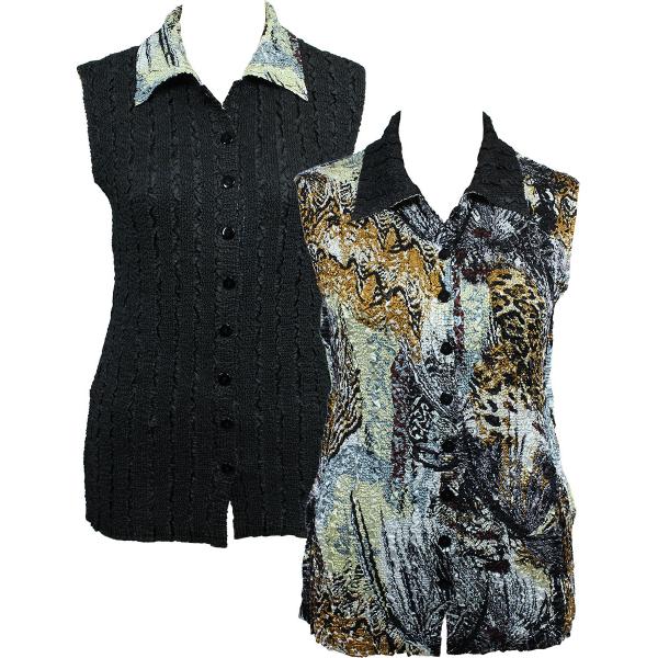 1732 - Reversible Magic Crush Button-Up Vests Abstract Black-Gold - XL-2X