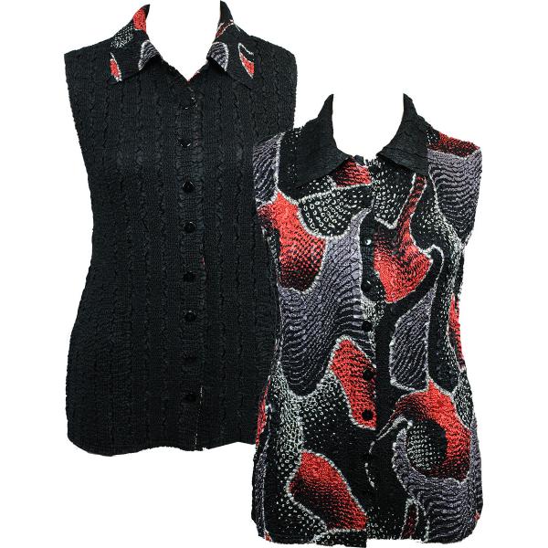1732 - Reversible Magic Crush Button-Up Vests Geometric Abstract Black-Red - XL-2X