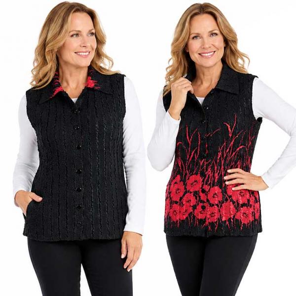 wholesale 1732 - Reversible Magic Crush Button-Up Vests Red Poppies on Black - XL-2X
