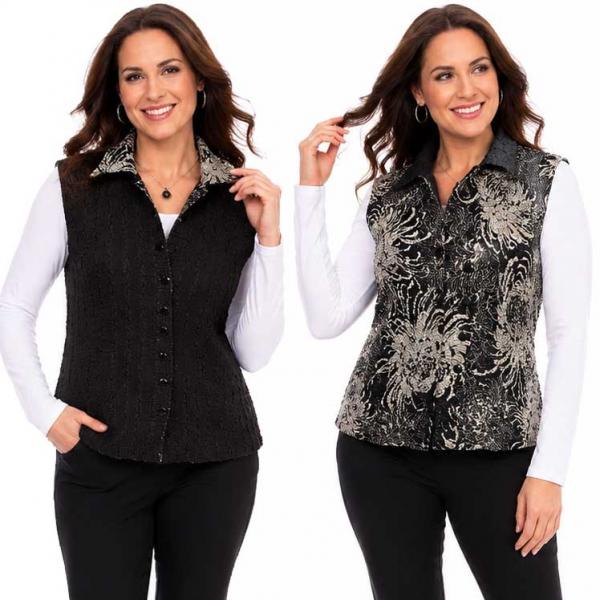 wholesale 1732 - Reversible Magic Crush Button-Up Vests Flowers Black-Tan - XL-2X