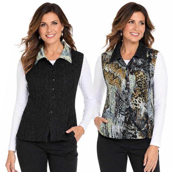 wholesale 1732 - Reversible Magic Crush Button-Up Vests Abstract Black-Gold - XL-2X