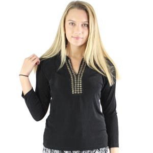1753 - Slinky Travel Top with Brass Buttons Black Slinky Travel Top with Brass Buttons - One Size Fits Most