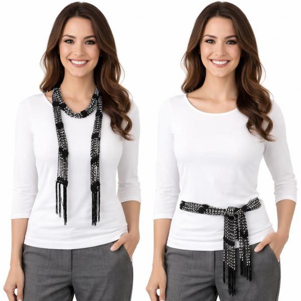 wholesale D016 - Shanghai Beaded Scarves/Sash Black w/ Silver Beads  - 