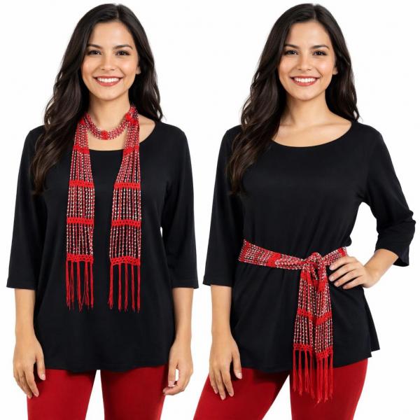 wholesale D016 - Shanghai Beaded Scarves/Sash Red w/ Silver Beads  - 