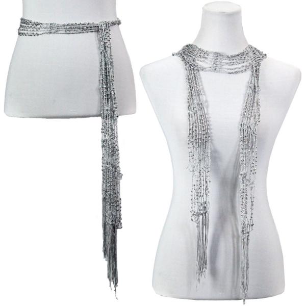 Wholesale 1755 - Shanghai Beaded Scarves/Sash Silver w/ Silver Beads (28) - 