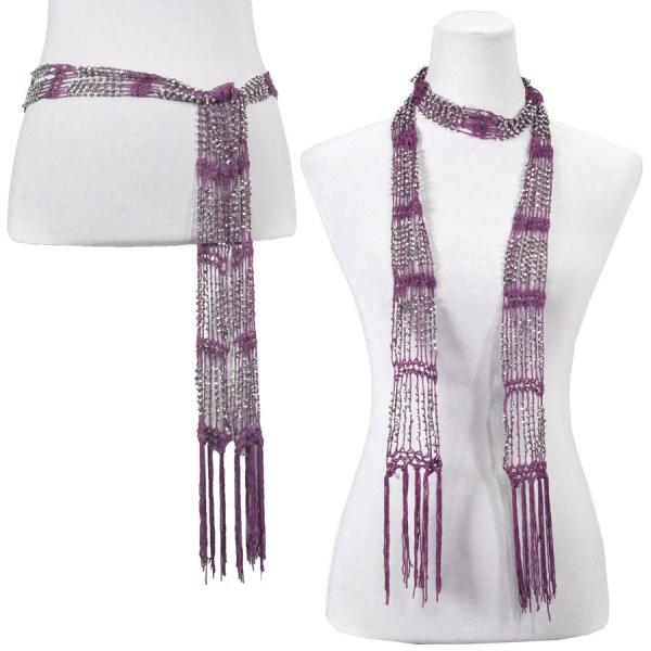 Wholesale 1755 - Shanghai Beaded Scarves/Sash Purple w/ Silver Beads - 