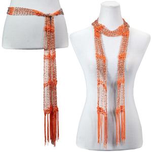 1755 - Shanghai Beaded Scarves/Sash Orange Coral w/ Silver Beads - 