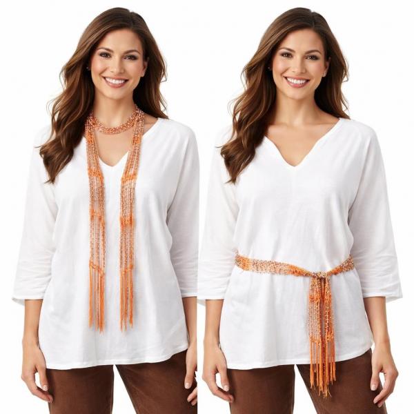 wholesale D016 - Shanghai Beaded Scarves/Sash Orange w/ Silver Beads Shanghai Beaded Scarf/Sash - 