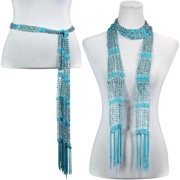 Wholesale 1755 - Shanghai Beaded Scarves/Sash Turquoise w/ Silver Beads (8) - 
