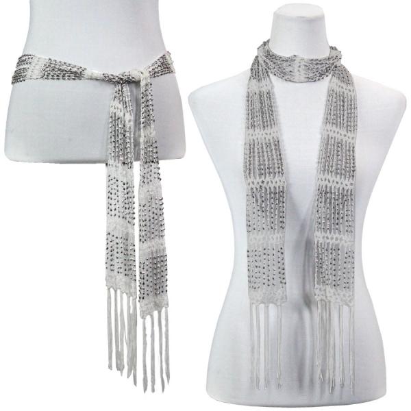 Wholesale 1755 - Shanghai Beaded Scarves/Sash Off-White w/ Silver Beads (7) - 