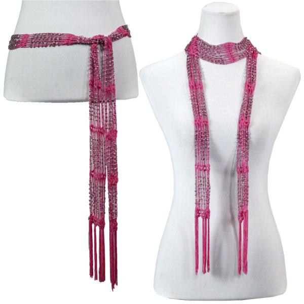 Wholesale 1755 - Shanghai Beaded Scarves/Sash Fuchsia w/ Silver Beads (24) - 