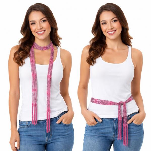 wholesale D016 - Shanghai Beaded Scarves/Sash Fuchsia w/ Silver Beads (24) Shanghai Beaded Scarf/Sash - 