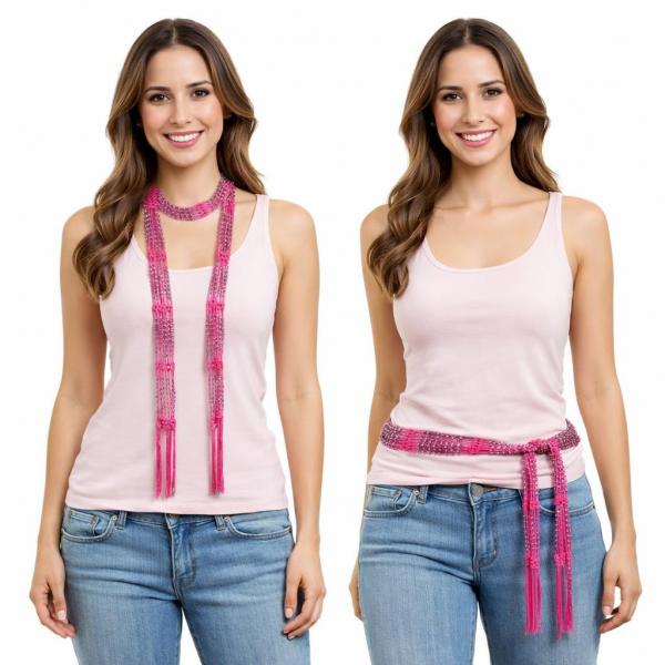 wholesale D016 - Shanghai Beaded Scarves/Sash Magenta w/ Silver Beads Shanghai Beaded Scarf/Sash  - 