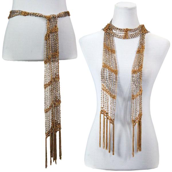 Wholesale 1755 - Shanghai Beaded Scarves/Sash Harvest Gold w/ Silver Beads (21) - 