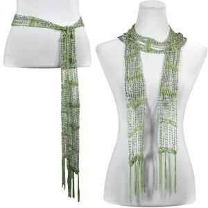 1755 - Shanghai Beaded Scarves/Sash Leaf Green w/ Silver Beads (25) Shanghai Beaded Scarf/Sash - 