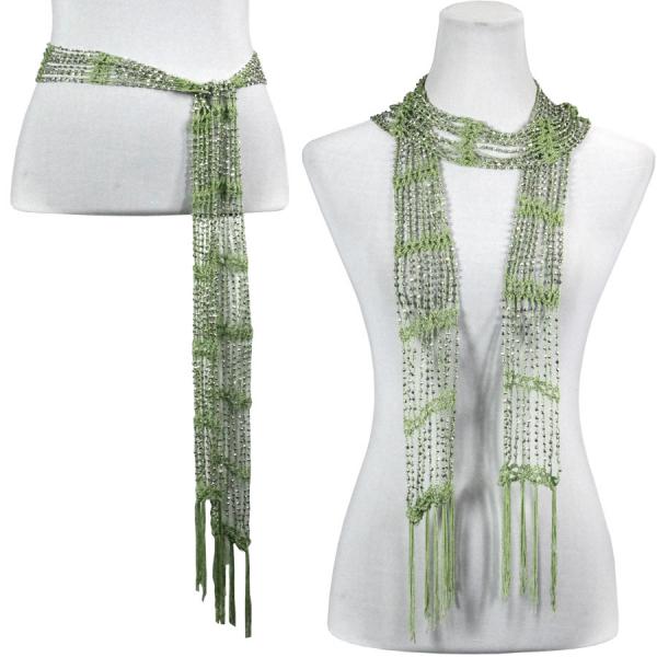 Wholesale 1755 - Shanghai Beaded Scarves/Sash Leaf Green w/ Silver Beads (25) Shanghai Beaded Scarf/Sash - 