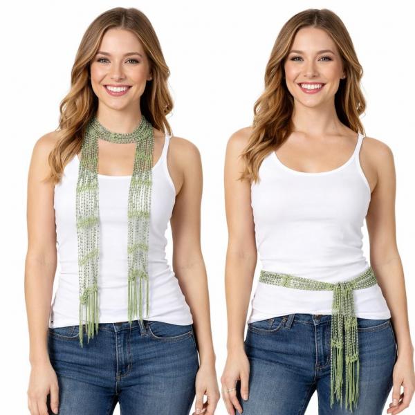 wholesale D016 - Shanghai Beaded Scarves/Sash Leaf Green w/ Silver Beads (25) Shanghai Beaded Scarf/Sash - 