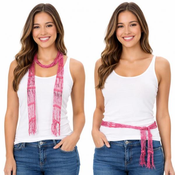 wholesale D016 - Shanghai Beaded Scarves/Sash Hot Pink w/ Hot Pink Beads Shanghai Beaded Scarf/Sash - 
