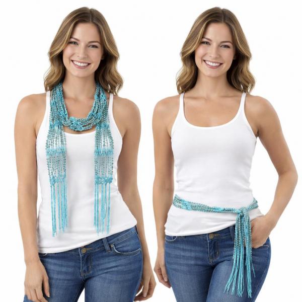 wholesale D016 - Shanghai Beaded Scarves/Sash Ice Blue w/ Silver Beads MB - 