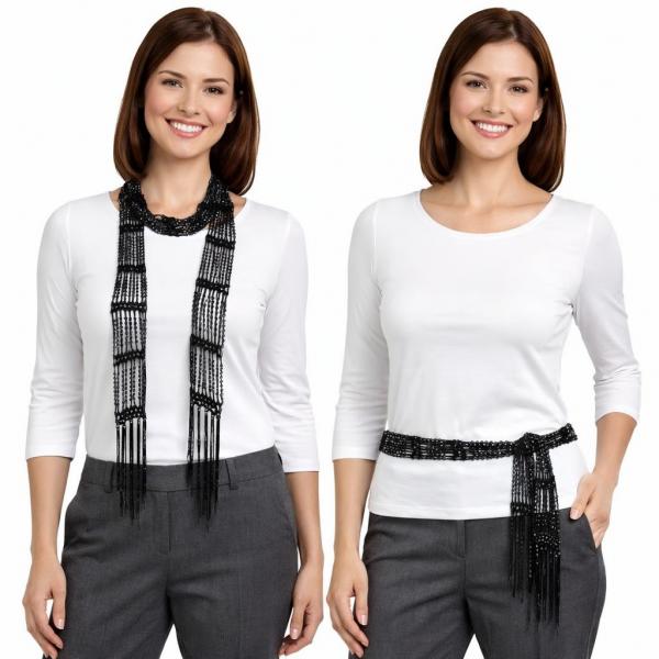 wholesale D016 - Shanghai Beaded Scarves/Sash Black w/ AB Beads - 