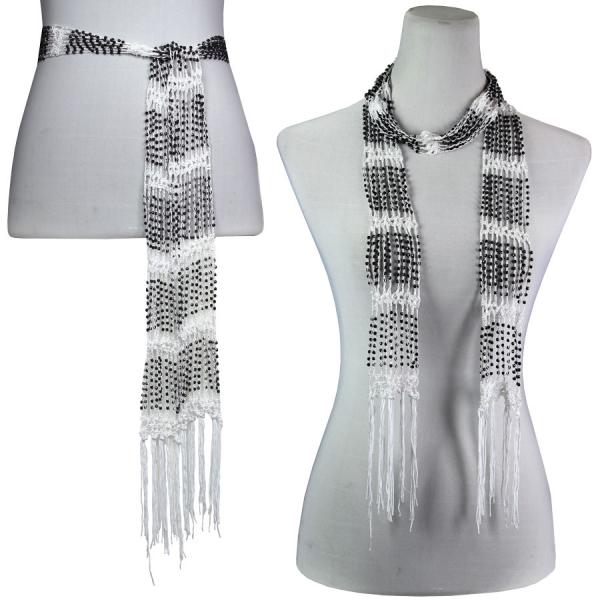 Wholesale 1755 - Shanghai Beaded Scarves/Sash White w/ Black Beads Shanghai Beaded Scarf/Sash - 